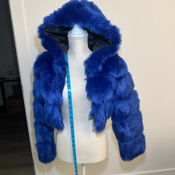Jackets & Blazers - Vibrant Blue Faux Fur Hooded Jacket